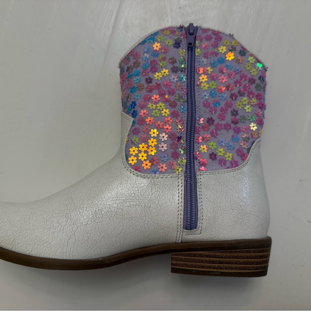 Steve Madden big girls kids White Western Boots Floral Sequin cowgirl sz 5 NEW - Picture 10 of 10